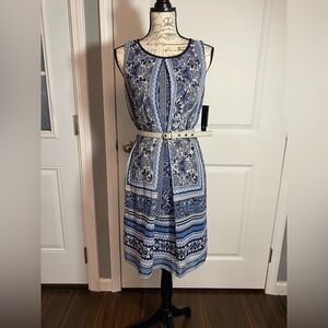 AB Studio Blue & White A-line Split Back‎ Sleeveless Shift Dress Size 8 NWT N